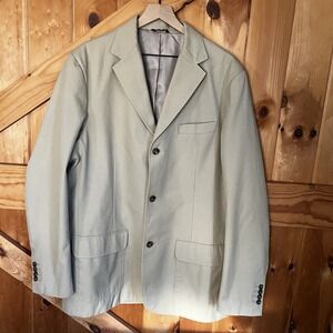 Eddie Bauer Blazer Mens Tall L Khaki Cotton Canvas Unstructured Casual Oversized